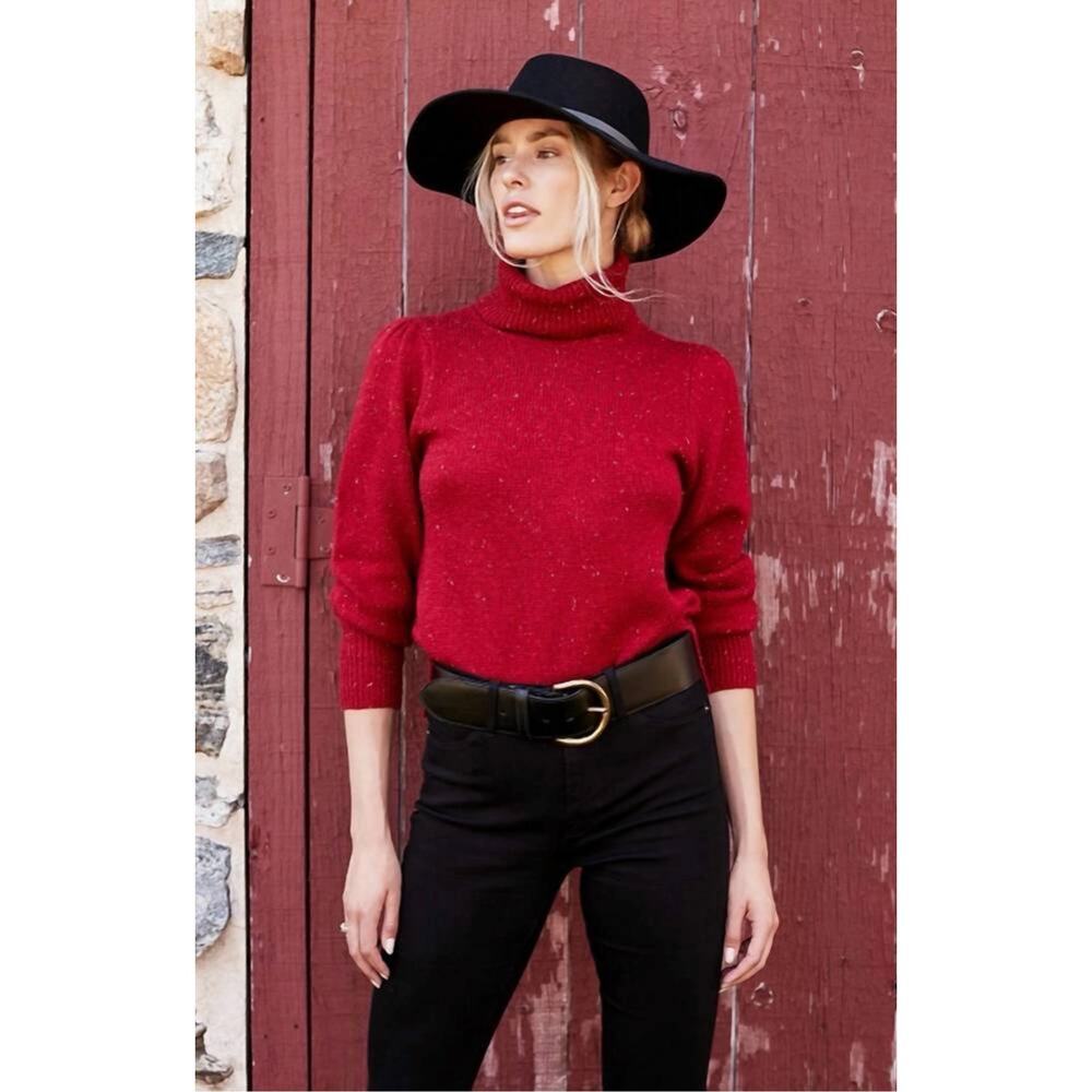 Tyler Boe Red Turtleneck Sweater Fleck Knit Cozy Pullover L